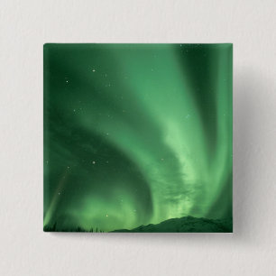 Northern lights, Aurora borealis, over foothills 15 Cm Square Badge