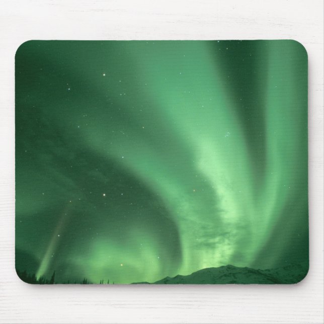 Northern lights, Aurora borealis, over foothills Mouse Mat (Front)