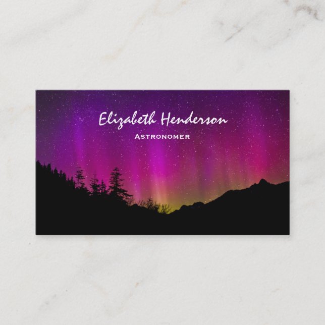 Northern Lights Aurora Borealis Starry Night Sky Business Card (Front)