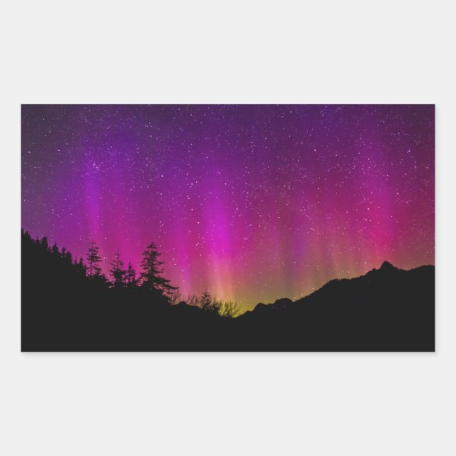 Northern Lights Aurora Borealis Starry Night Sky Rectangular Sticker (Front)