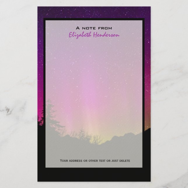 Northern Lights Aurora Borealis Starry Night Sky Stationery (Front)