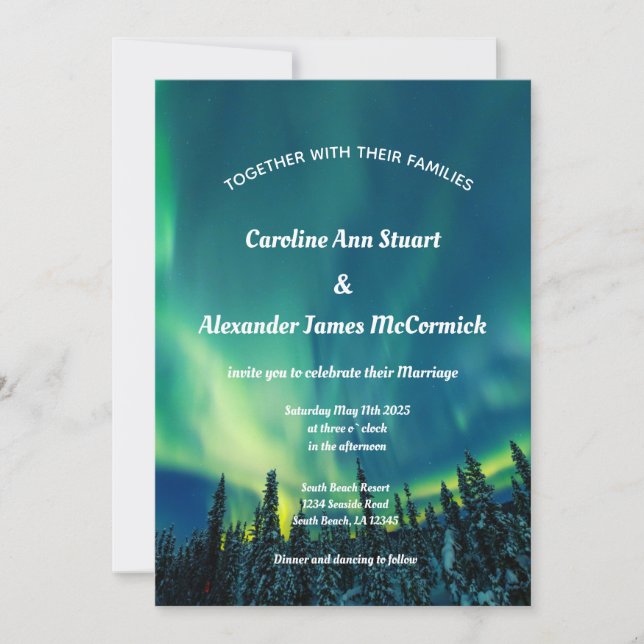Northern Lights Aurora Borealis Stars Sky Wedding  Invitation (Front)