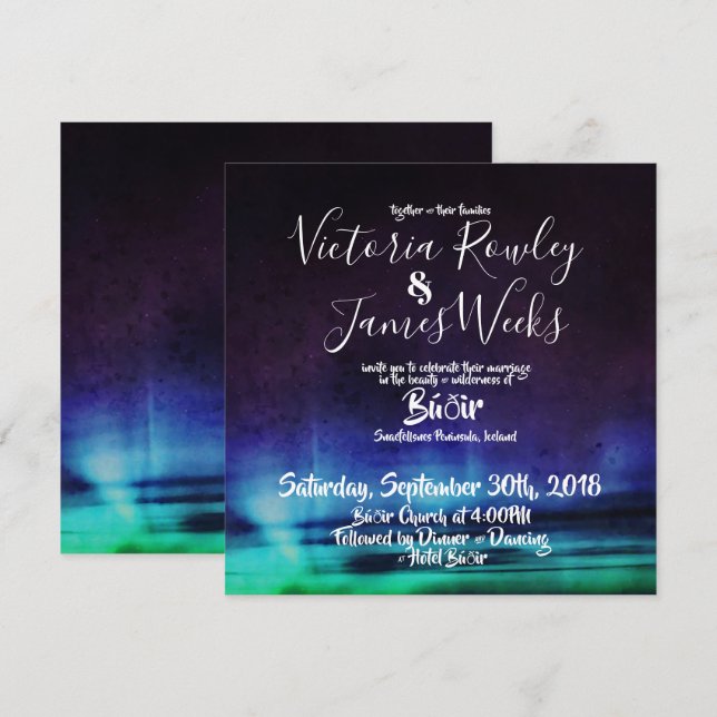 Northern Lights / Aurora Borealis Wedding Invitation (Front/Back)