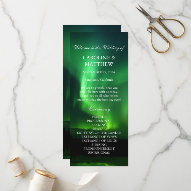 Northern Lights Aurora Borealis Wedding  Programme (Front/Back In Situ)