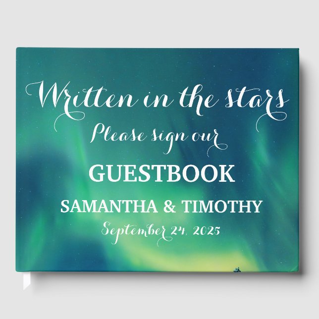Northern Lights Aurora Starry Night Wedding Guest Book (Front)