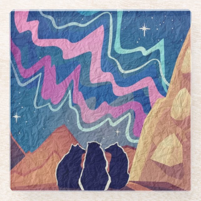 Northern Lights Bears Glass Coaster (Front)