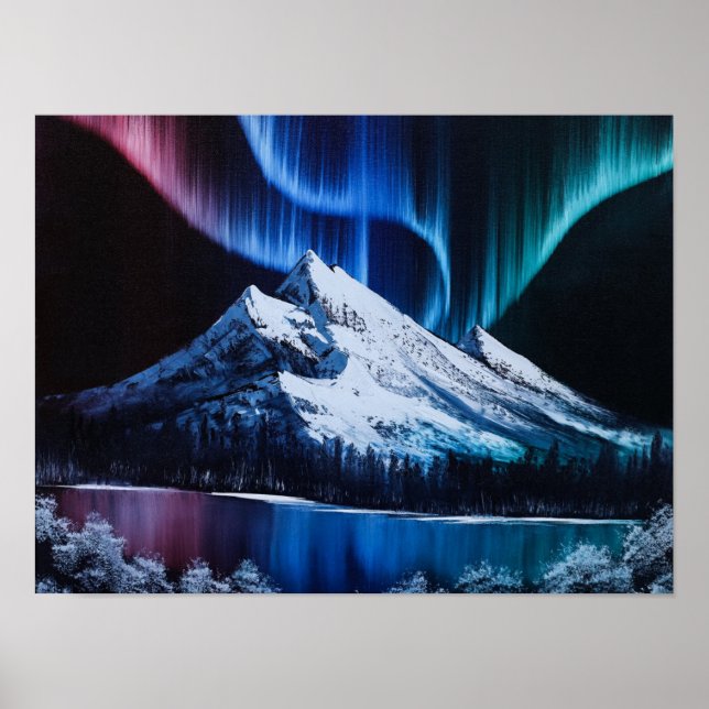 Northern Lights Bob Ross - inspired landscape  Poster (Front)