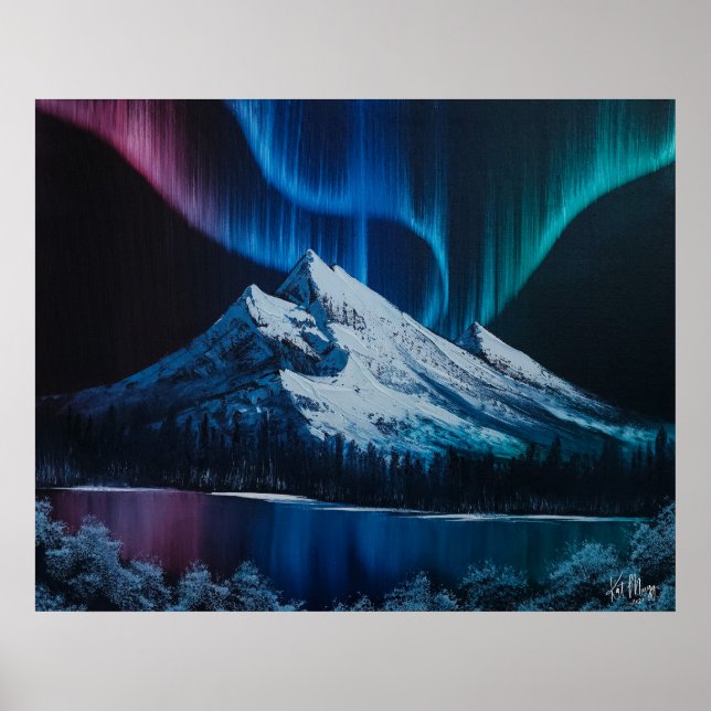 Northern Lights Bob Ross - inspired landscape  Poster (Front)