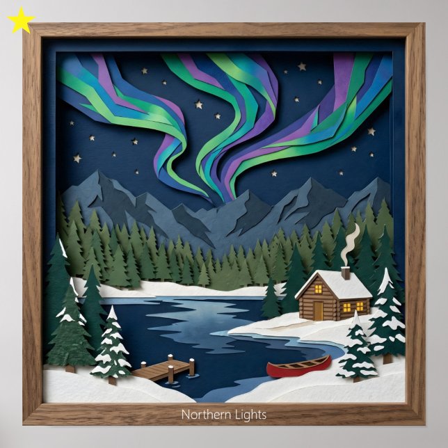 Northern Lights Canada Paper Collage Diorama Poster (Creator Uploaded)