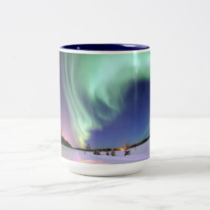 Northern Lights Chic Ribbon Of Lights Jade Glow Two-Tone Coffee Mug