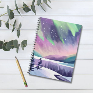 Northern Lights Colourful Winter Night Watercolo Notebook