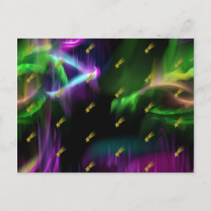 Northern Lights Colours Golden Shooting Stars Sky Postcard