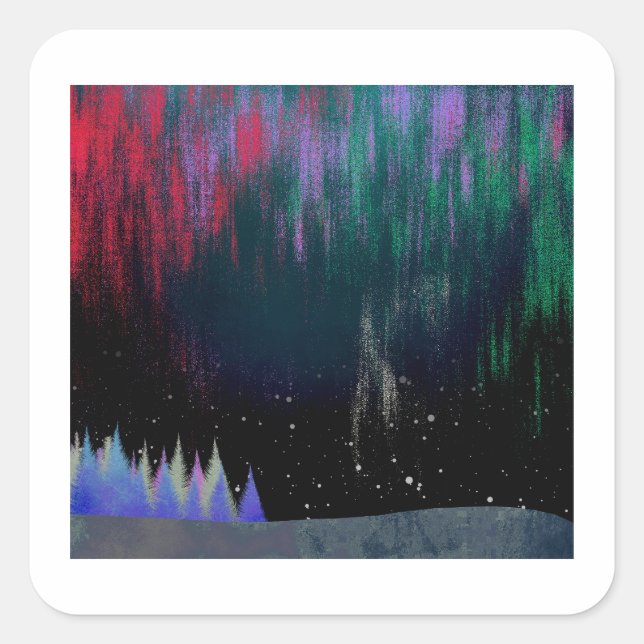 Northern Lights Contemporary Landscape Square Sticker (Front)