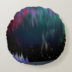 Northern Lights Contemporary Landscape Throw Pillo Round Cushion