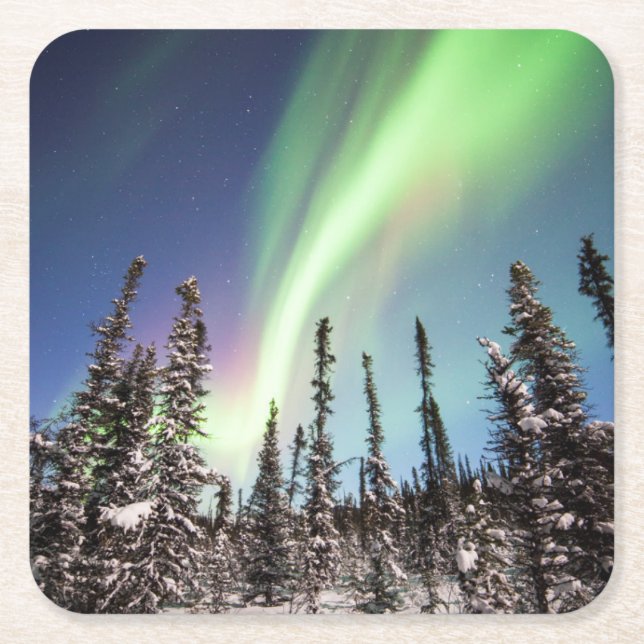 Northern Lights | Denali National Park Square Paper Coaster (Front)