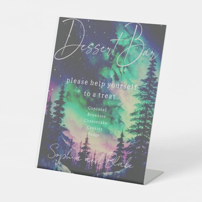 Northern Lights Dessert Bar Wedding Pedestal Sign (Front)