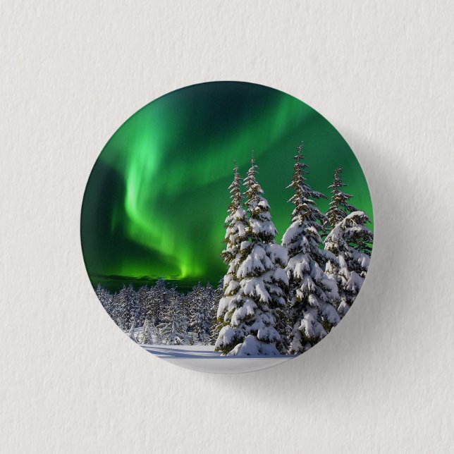 Northern lights during winter  3 cm round badge (Front)