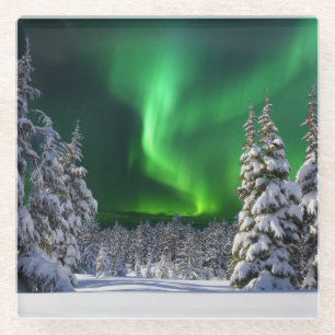 Northern lights during winter glass coaster