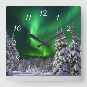 Northern lights during winter  square wall clock