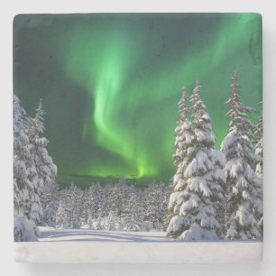 Northern lights during winter  stone coaster