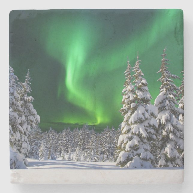Northern lights during winter  stone coaster (Front)