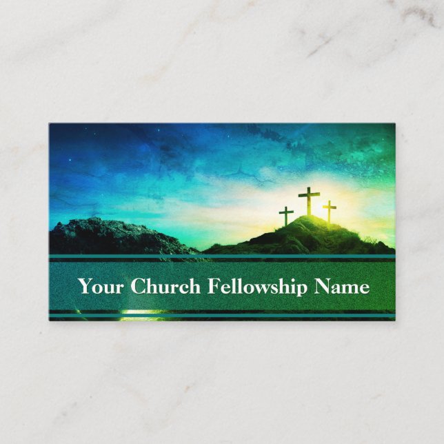 Northern Lights Empty Tomb Three Crosses Pastor Business Card (Front)