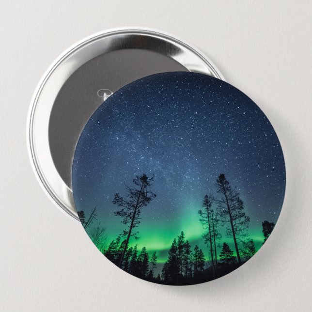 Northern Lights Forest 10 Cm Round Badge (Front & Back)