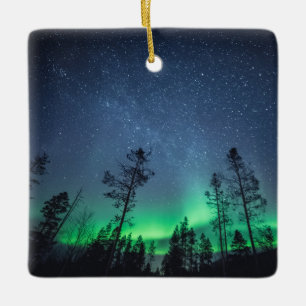 Northern Lights Forest Ceramic Ornament