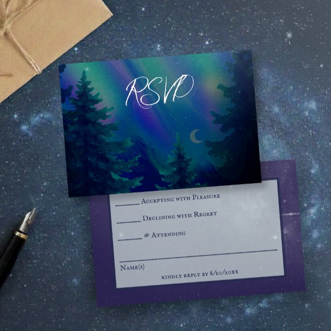 Northern Lights Forest Magical Moment Wedding  RSVP Card (Creator Uploaded)