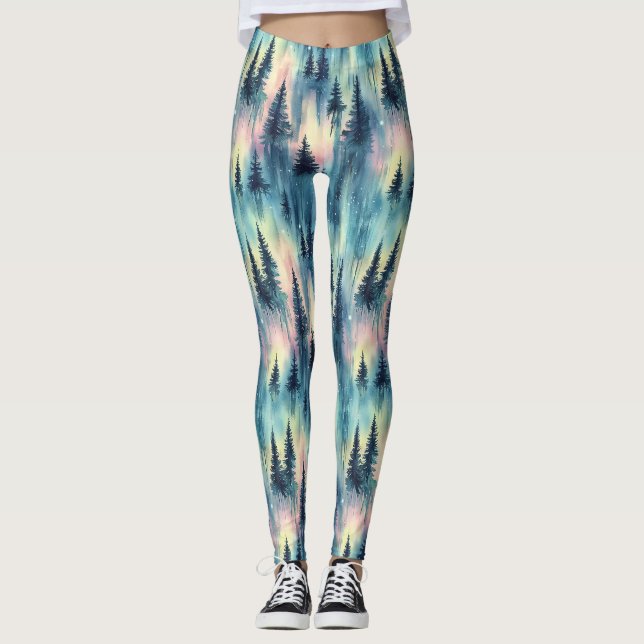 Northern Lights Forest Pattern Leggings (Front)