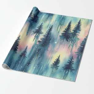 Northern Lights Forest Pattern Wrapping Paper