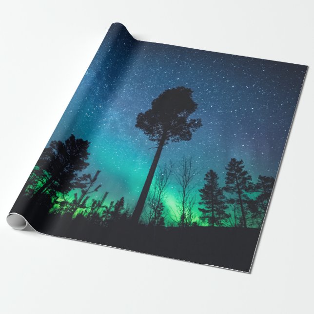 Northern Lights Forest Wrapping Paper (Unrolled)