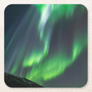 Northern Lights Glowing   North Iceland Square Paper Coaster