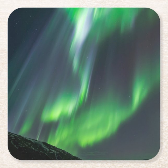 Northern Lights Glowing | North Iceland Square Paper Coaster (Front)