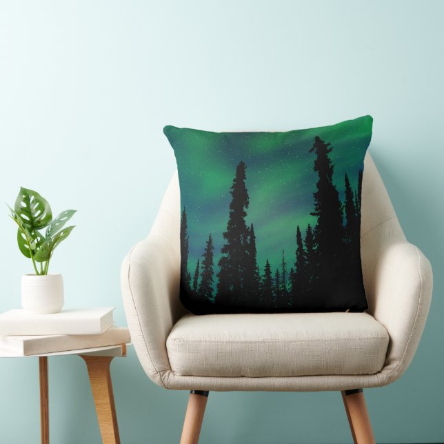 Northern Lights Green Night Sky Forest Cushion (Chair)
