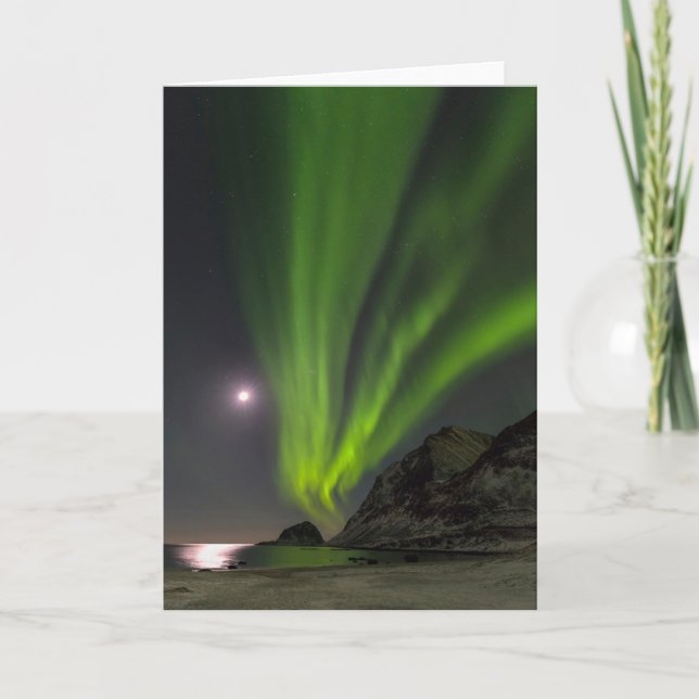 Northern LightS | Haukland Beach Island Norway Card (Front)