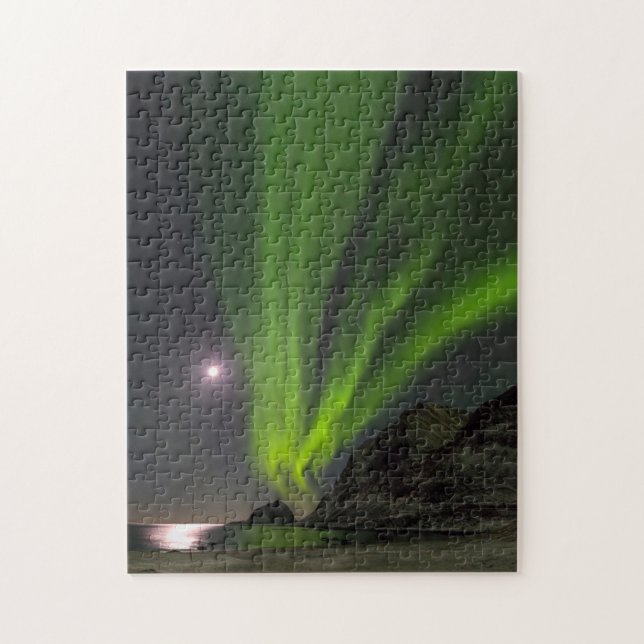 Northern LightS | Haukland Beach Island Norway Jigsaw Puzzle (Vertical)