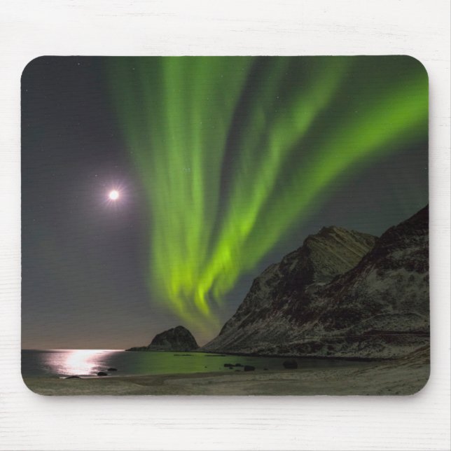 Northern LightS | Haukland Beach Island Norway Mouse Mat (Front)