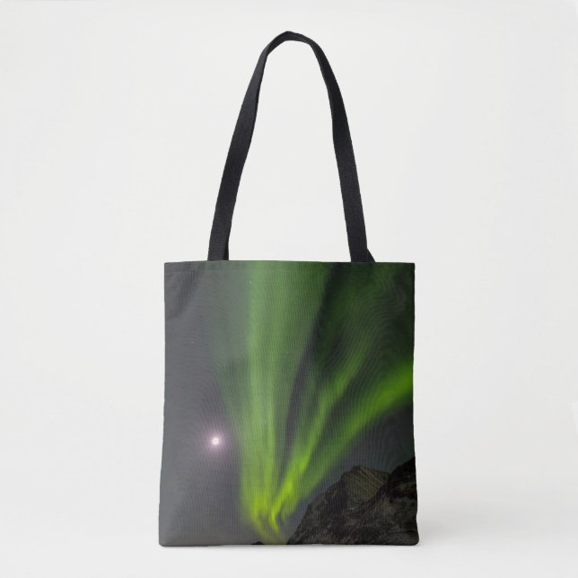 Northern LightS | Haukland Beach Island Norway Tote Bag (Front)