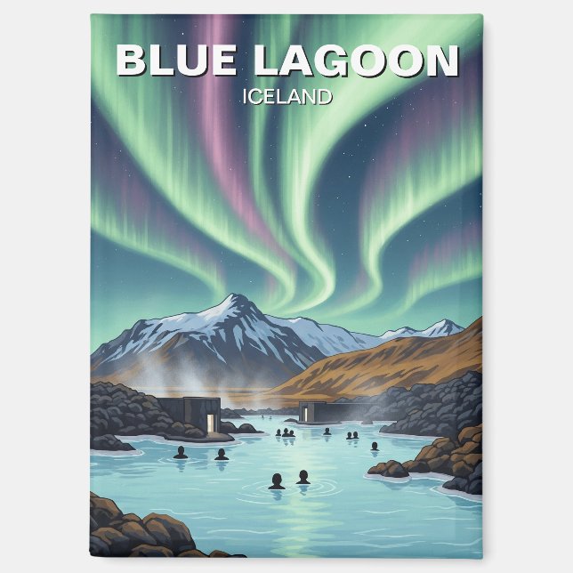 Northern Lights Iceland Blue Lagoon Travel Magnet (Front)