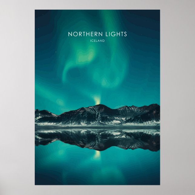 Northern Lights, Iceland Travel Artwork Poster (Front)