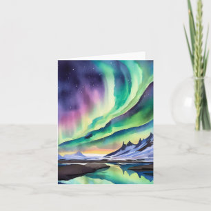 Northern Lights Iceland Watercolor Stationery Card