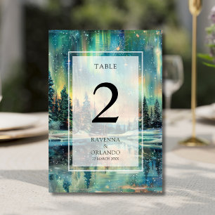 Northern Lights Lake Forest Night Sky Wedding Table Number