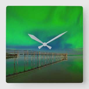 Northern Lights   Lake Winnipeg Canada, Manitoba Square Wall Clock