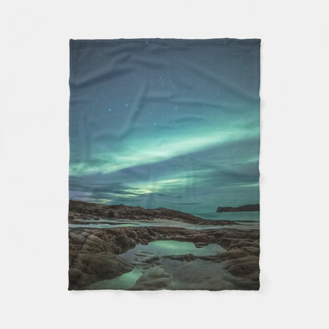 Northern Lights Landscape Photo Fleece Blanket (Front)