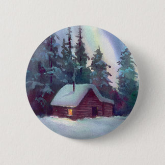 NORTHERN LIGHTS & LOG CABIN 6 CM ROUND BADGE