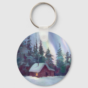 NORTHERN LIGHTS & LOG CABIN KEY RING