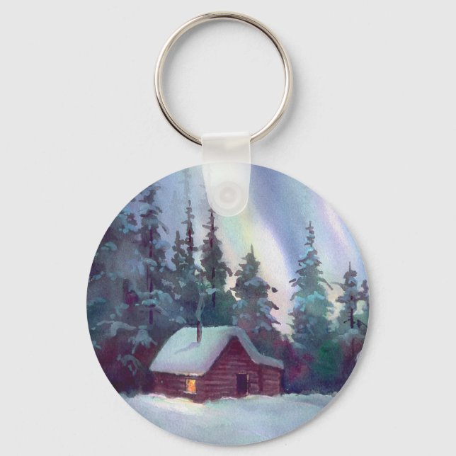 NORTHERN LIGHTS & LOG CABIN KEY RING (Front)