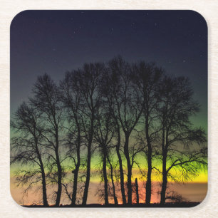 Northern Lights   Manitoba Canada Grande Pointe Square Paper Coaster