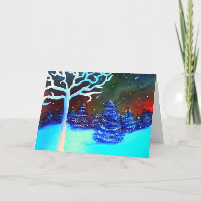 Northern Lights & Meteors Winterscape Holiday Card (Front)